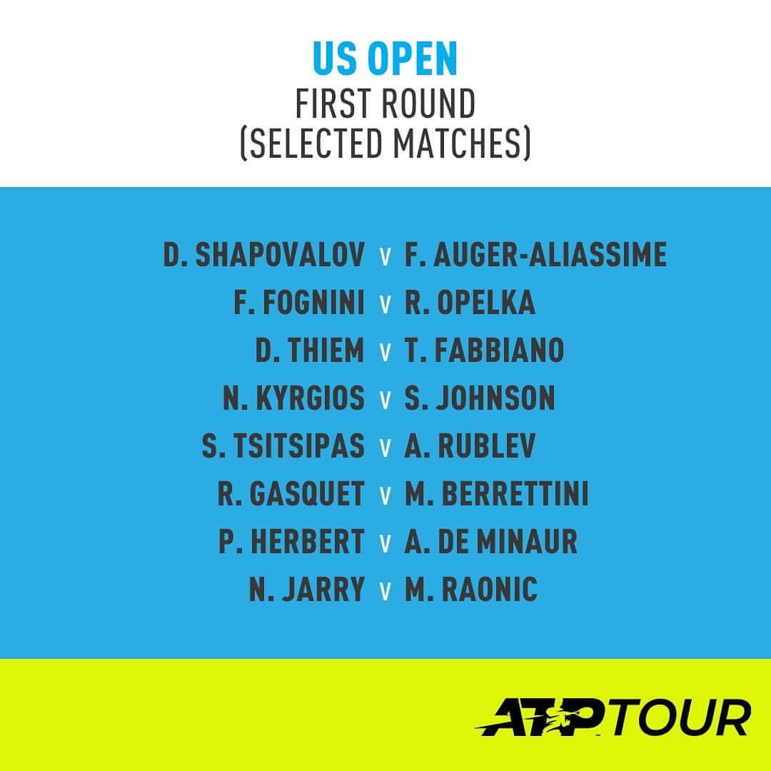 ATP World Tourさんのインスタグラム写真 - (ATP World TourInstagram)「Take a look at these 1R matches 😍 What’s the pick of these battles? ⚔️ . @usopen | #ATPTour」8月23日 2時41分 - atptour