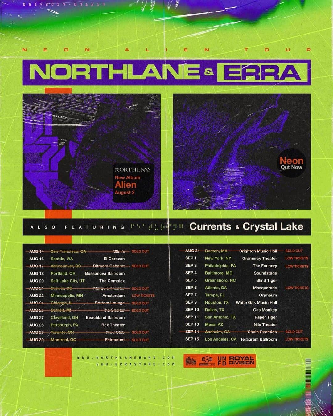 Crystal Lakeさんのインスタグラム写真 - (Crystal LakeInstagram)「Updated: Chain Reaction is SOLD OUT! Many sold out and low tickets now. Grab your ticket right now before they’re gone. #Northlane #Erra #Currents #CrystalLake #NeonAlienTour」8月23日 8時28分 - crystallake777