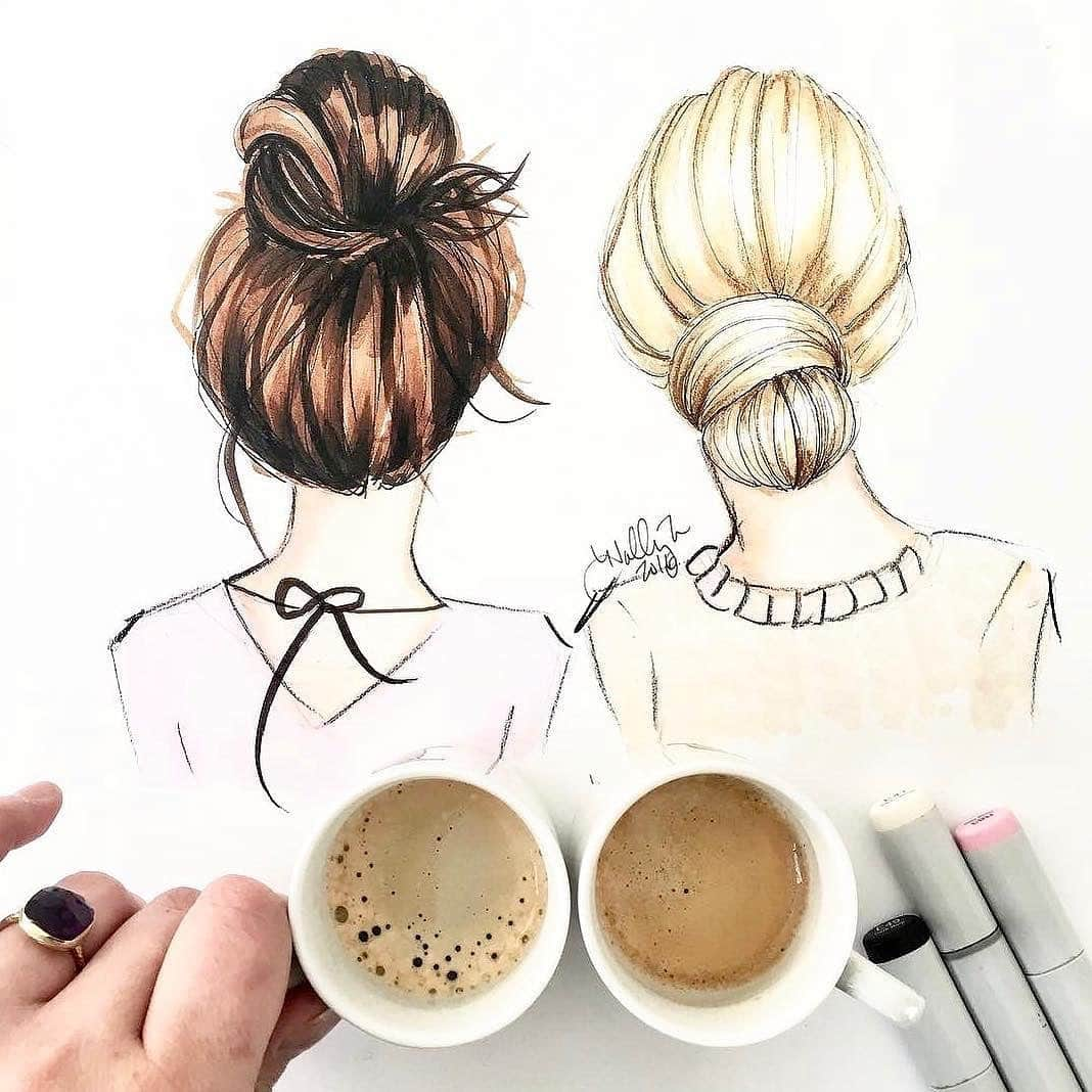 Holly Nicholsさんのインスタグラム写真 - (Holly NicholsInstagram)「Tag a friend that owes you a coffee date. 🤣☕️ sketched with @copic_official #fashionart #fashionsketch #fashionillustration #coffee #espresso #copicmarkers #hnicholsillustration #topknot #messybun」8月23日 21時51分 - hnicholsillustration