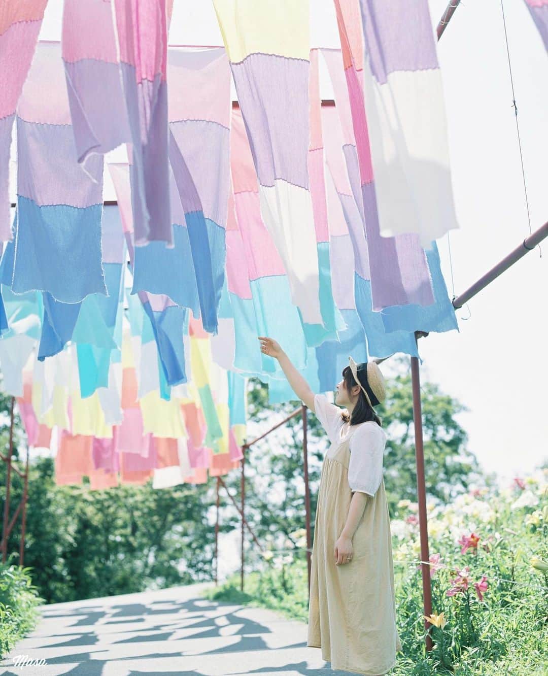 Masaさんのインスタグラム写真 - (MasaInstagram)「. . . あれ？虹のカーテン、思ってたより小さいやん。 って思った入り口。 奥に大きな高島ちぢみ（虹のカーテンね）がありました😊 . コメクロで🚪 . 撮影日 : 2019年8月11日 . #まさペン #ヤマプリ #pentax6x7 #バケペン #instagramjapan #igersjp #tokyocameraclub #art_of_japan_ #photogenic_jp #GPW_members_only #good_portraits_world #film_jp #film #フィルム #film_com #filmcamera #filmphotography #portrait #ポートレート #photogram_archive #todays_blue_collection #pof_ig #hibi_jp #team_jp_ #ゆり #滋賀 #shiga #箱館山 #びわ湖の見える丘 #虹のカーテン」8月24日 7時02分 - masa_nikonist