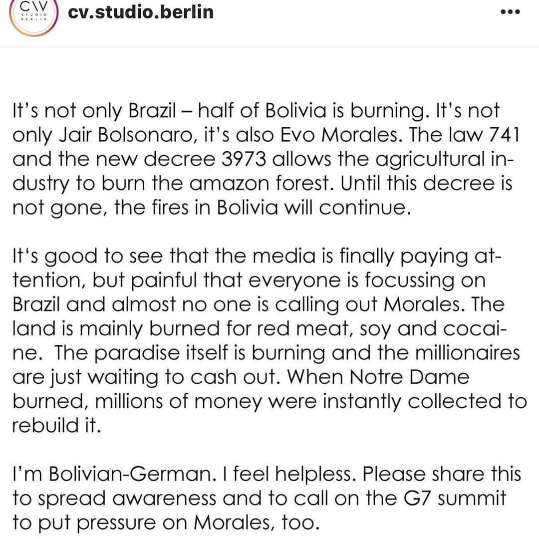 ミシェル・フォーブスさんのインスタグラム写真 - (ミシェル・フォーブスInstagram)「It’s not just the #amazon...it’s #Bolivia...it’s #Siberia ...it’s #indonesia ...the world is on fire for profit. $$$$$$ And OUR choices benefit these nightmares. Put an end to demand...the supply stops. Period. Please rethink your choices. Please stop eating meat.  It’s not sustainable. Don’t buy products with palm oil. Ppl’ve been laughing and rolling their eyes at us vegans for decades. But we fucking warned you. It wasn’t a ‘fad’ ...it was a gunshot warning. The anthropocene is here now! ...now will you listen?  I’m begging you to connect the dots. #anthropocene #nomeat #noexcuses #dontbeapartoftheproblem @cv.studio.berlin #sustainability #oneplanetonefuture #bolivianrainforest #amazonfire #amazon #siberianfire #putoutsiberianwildfires」8月24日 20時18分 - iammichelleforbes