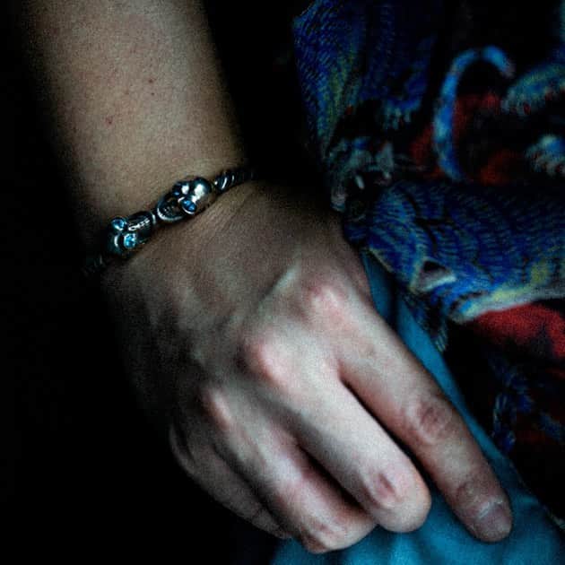のインスタグラム：「【Personal item】Custom Hinged Twisted Bangle / *Double vintage skull with natural blue topaz eyes. Have owned for 2 years.」