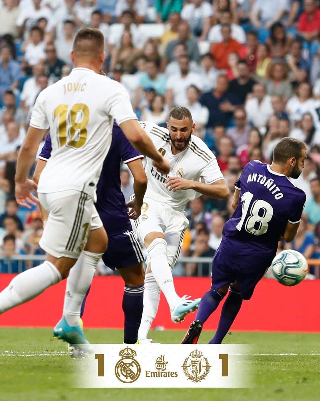 レアル・マドリードさんのインスタグラム写真 - (レアル・マドリードInstagram)「Real Madrid 1-1 Valladolid ⚽ 82' @KarimBenzema ⚽ 88' Sergi Guardiola  #HalaMadrid | #Emirates」8月25日 3時56分 - realmadrid