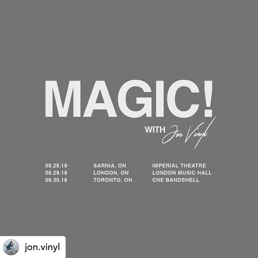 Magic!のインスタグラム：「Let’s do this!! Repost • @jon.vinyl Playing 3 dates in August w/ @ournameismagic ! - Come see the boys and I! @danieldimito @jeremyrjohn_ @hmltlive」