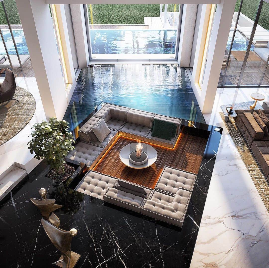 MT DOMAINEさんのインスタグラム写真 - (MT DOMAINEInstagram)「If you had an indoor pool like this, who would you be inviting over to enjoy it? Tag them below and get on with your bougie selves. 💦  Design + interior: @nairaomar」8月26日 9時39分 - mydomaine