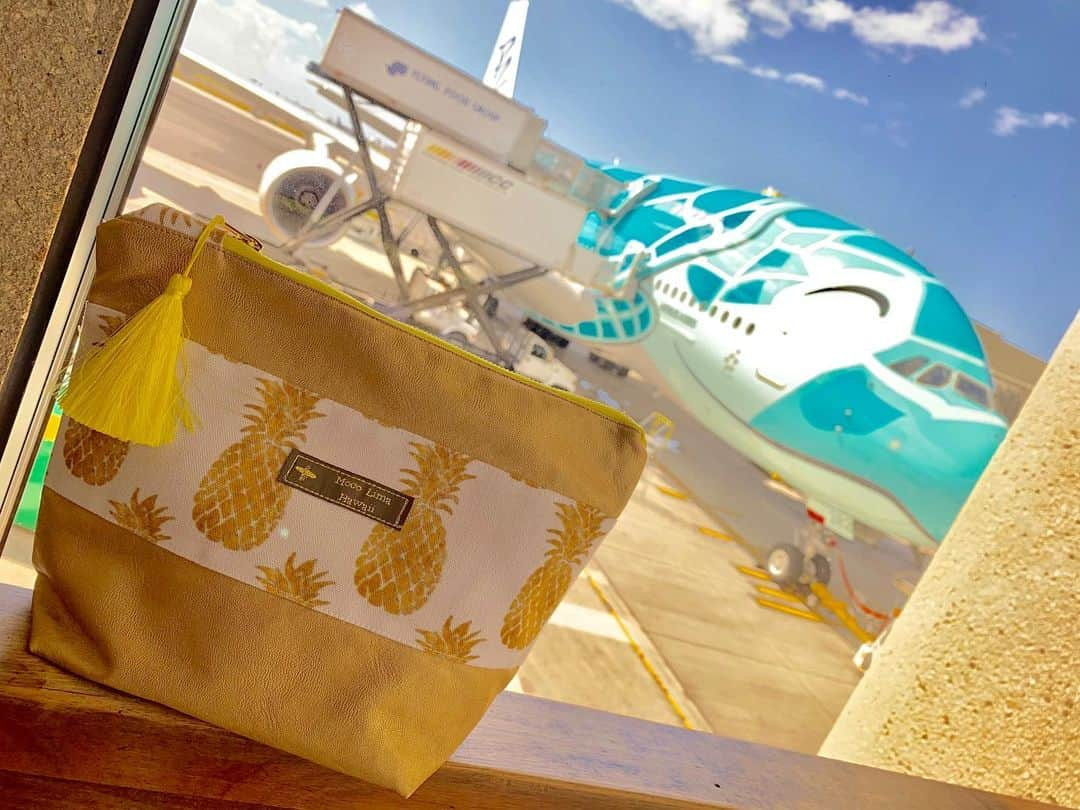 Moco Lima Hawaiiさんのインスタグラム写真 - (Moco Lima HawaiiInstagram)「Gold pineapple pouch with Flying Honu  #flyinghonu#no2#smile#lucky#airplane#ana#japanese#honoluku#airport#summer#hawaii#oahu#mocolima#photography#フライングホヌ#2号機#ホヌ#笑ってる#笑顔#親友#涙#会いに行く#別れ#行ってきます#ハワイ好き#ハワイ好きな人と繋がりたい#モコリマハワイ」8月27日 5時24分 - mocolimahawaii