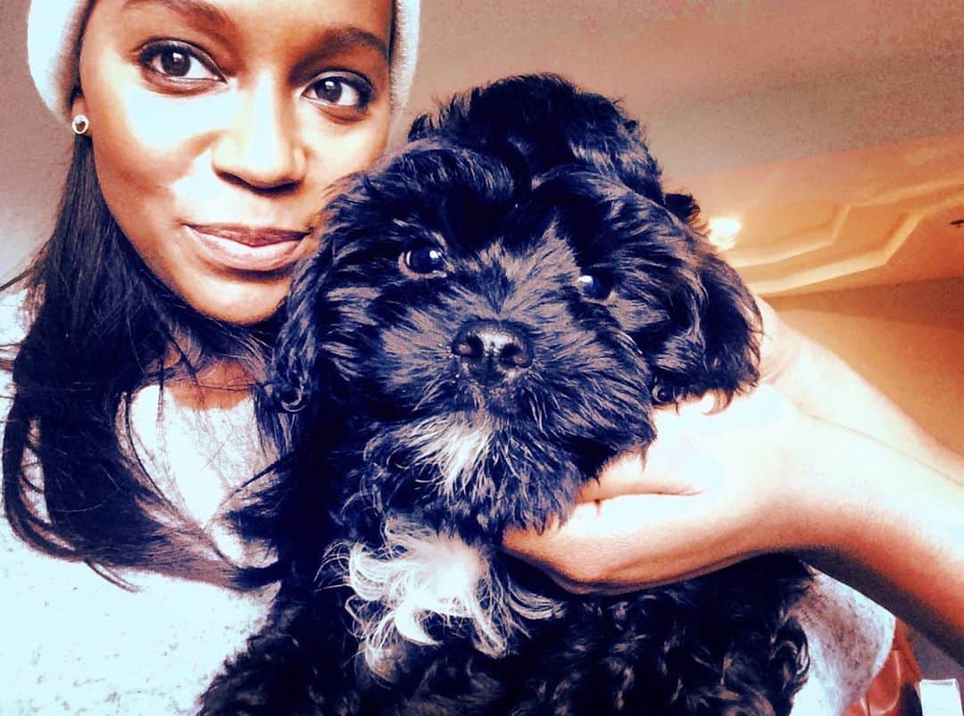 アジャ・ナオミ・キングのインスタグラム：「Love from first cuddle...#nationaldogday  #Misterthedog」