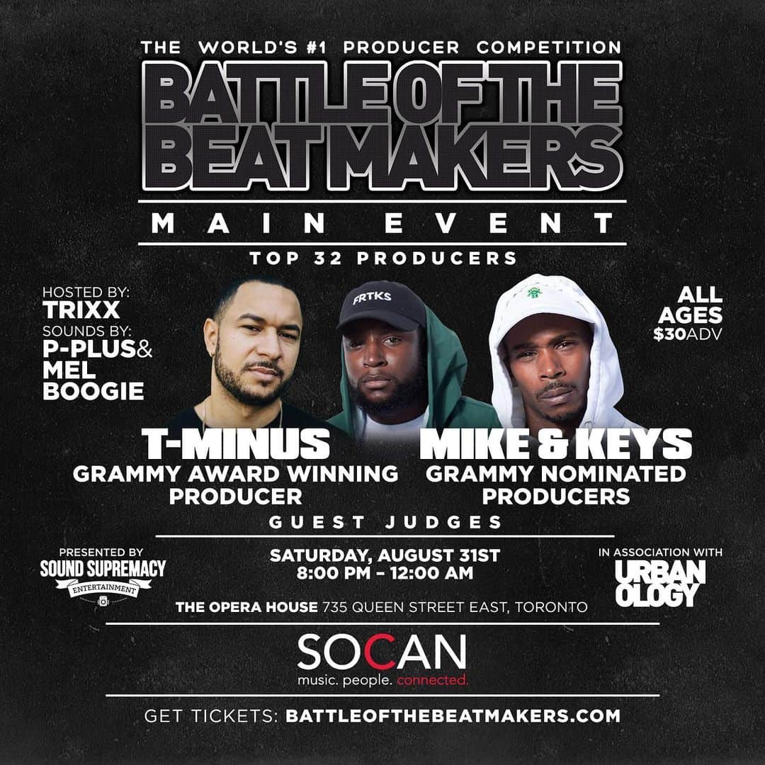 SOCANさんのインスタグラム写真 - (SOCANInstagram)「This #Saturday is the finale for Battle of the Beat Makers at @operahouseto! Head to battleofthebeatmakers.com for more info. Can’t make it? There will be a pay-per-view livestream.」8月27日 0時40分 - socanmusic