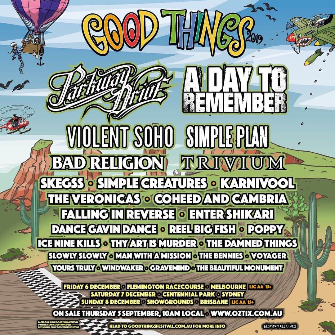 Bad Religionさんのインスタグラム写真 - (Bad ReligionInstagram)「Attention Australia! We'll be playing @GoodThingsFestival in December. Tickets go on sale Thursday, 5 September. You can sign up for Pre-sales through the link in @GoodThingsFestival's bio. #BadReligion #GoodThingsFestival」8月27日 7時15分 - badreligionband