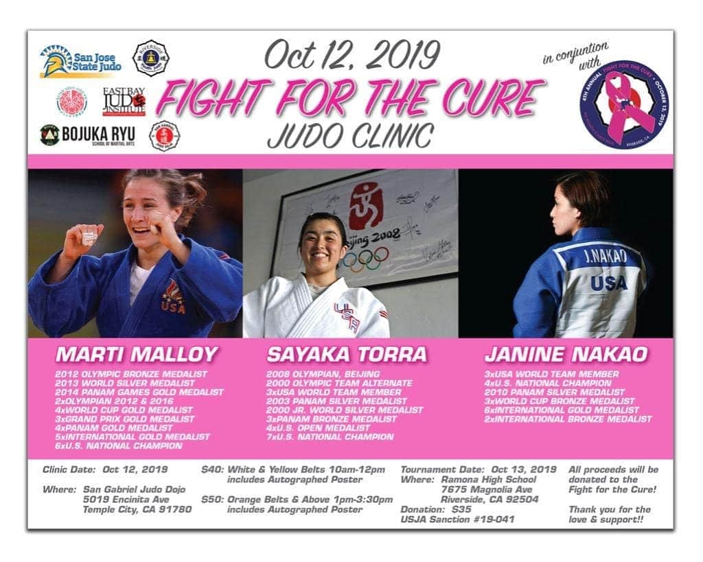 のインスタグラム：「Last year we raised a record $14,000!  What you can look forward to this year: 🌸 Pre-tournament clinic featuring an ALL🌟 line-up of myself, @judosaya , and @jjmimii at @sangabrieljudo ! 🌸 A chance to win a Marti Malloy #homemat courtesy of @dollamur and @dollamurmartialarts ! 🌸 Helping #FightFortheCure !! 🌺💐🌹」