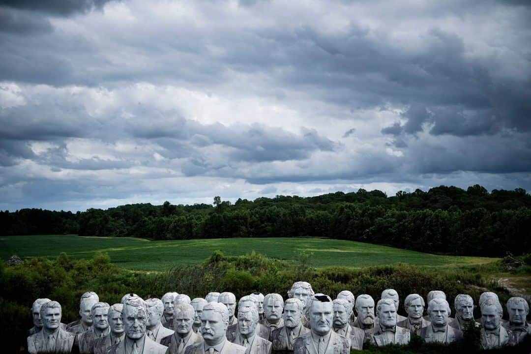 TIME Magazineさんのインスタグラム写真 - (TIME MagazineInstagram)「Salvaged busts of former U.S. presidents are seen at a mulching business where they now reside in Williamsburg, Va., on Aug. 25. Howard Hankins rescued the giant busts from the closed Presidents Park in Colonial Williamsburg when he was commissioned to destroy them. Photograph by @bsmialowski—@afpphoto/@gettyimages」8月27日 8時09分 - time