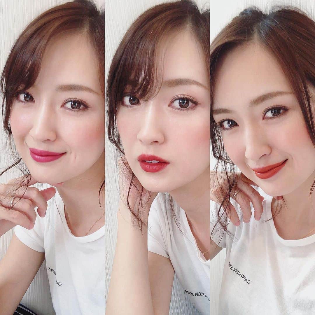 花岡維生のインスタグラム：「コスメから秋支度💄🍁 8月18日に新宿LUMINE2にOPENしたコスメブランド 〝Chérize(シェリゼ)〟 のリップをお試しさせていただきました🧡 左から3色♪ ☑︎01 Cassis Pink 大人っぽくて品がある色味なので、いろいろなシーンで使えそう♪ イエベの私も使いやすい絶妙なカラー♡ ☑︎02 Brick Red 赤リップだけど赤過ぎない、リップだけ悪目立ちすることのない、肌馴染みの良い赤♡ ☑︎03 Deep Orange すっごく使いやすいオレンジ♪今の季節から使えて、秋冬にもぴったりな落ち着いたオレンジ♡ ＊ 3色ともマットな質感ですが、乾きにくく、程よい発色の良さで、ふんわりさせたい時は輪郭を指でぼかしやすくて、使い心地も🙆‍♀️❤️ 何より、どれも肌馴染みが良く、どんなお肌のトーンにも合いそうな絶妙な色味なところが好きです🙌💕 @cherize_cosmetics  #cherize #シェリゼ #秋コスメ #秋リップ #赤リップ #オレンジリップ #カシスピンク #秋カラー #2019aw #💄 #秋支度 #コスメ #cosmetics #新商品 #lipstick #lipsticks」