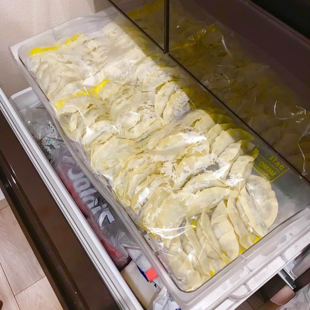 野口綾子さんのインスタグラム写真 - (野口綾子Instagram)「久々に餃子作り置き。 冷凍庫の1段全部餃子😂😂多すぎ . でもこれやっておくとすごーーーく便利ですよね🙆‍♀️🤟 . I made meal preps Dumplings and keep it in the freezer.🥟😋 . #餃子 #冷凍 #作り置き #dumplings #mealprep」8月27日 22時24分 - ayako__n