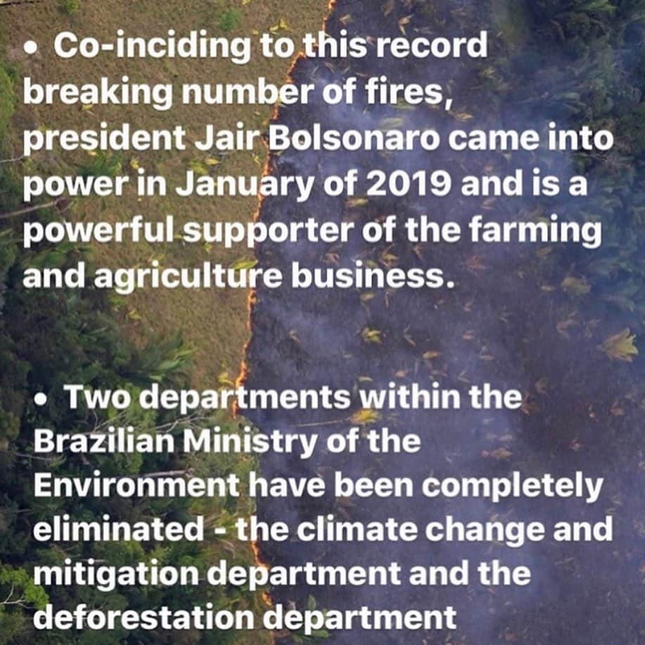 ポール・ブラックソーンさんのインスタグラム写真 - (ポール・ブラックソーンInstagram)「Often time we think we are living in Democracy when really we are living in #Corporatocracy:  The corporation gives $$$ to the politician to fund the ‘democratic’ election campaign. In return the duly elected politician helps push through legislation to support the corporation’s special interests. It is 100% money orientated without a care for any other aspect of life.  Whether these fires have been started purposefully or not, what has been happening in the Amazon for years is a prime example of Corporatocracy in action.  Remember the Cree Indian Prophecy: “Only when the last tree has been cut down, the last fish been caught, and the last stream poisoned, will we realize we cannot eat money”. Greed kills. The other point made in this post (sorry, I don’t know the source) refers to meat consumption. 25% of carbon emissions comes from the meat/dairy industry. 25%! Much of the Amazon clearance is to accommodate that demand for mass produced meat. Food for thought: maybe we should all steer clear of mass produced meat...??? If people don’t eat it, the corporations won’t produce it. Thoughts ?」8月27日 15時43分 - paulblackthorne