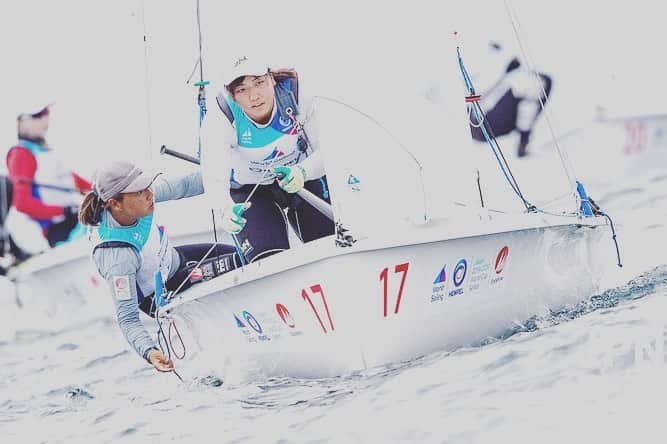 田中美紗樹のインスタグラム：「Day1 #sailingworldcup #470sailing #JPN9」
