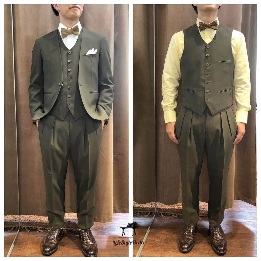 life_style_orderさんのインスタグラム写真 - (life_style_orderInstagram)「< green×collarless > グリーンのノーカラースリーピーススーツ。  蝶ネクタイやネクタイ、シャツを変えるだけでグッとイメージ変わります。  タックパンツとのスタイリングもオススメです✋🏻 . . . ----------------------------------------- ※御来店の際は御予約をお願い致します。 ----------------------------------------- オーダーメイド製品はlifestyleorderへ。 made in japan  #lifestyleorder #ライフスタイルオーダー #プレ花嫁 #新郎コーデ #新郎衣装 #スーツスタイル #オーダースーツ #オーダータキシード #2018冬婚 #2019春婚 #スリーピース #蝶ネクタイ #ノーカラー  #ノーカラースーツ」8月27日 22時11分 - life_style_order