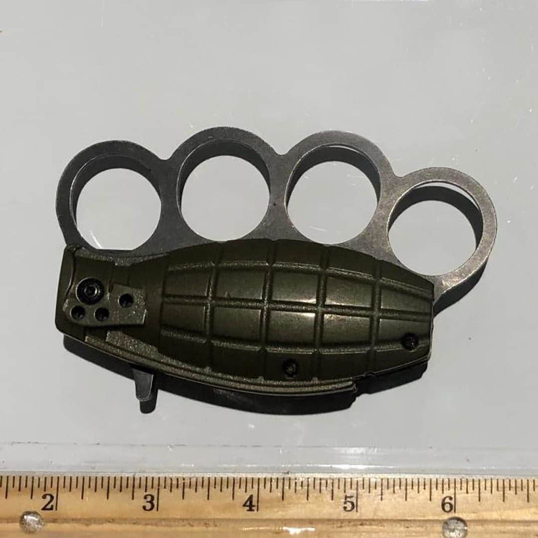 アメリカ運輸保安局さんのインスタグラム写真 - (アメリカ運輸保安局Instagram)「Grenade, knuckles, knife... shoot! On second thought, we think we will stick with the gentler rock, paper, scissors.  #WorldRockPaperScissorsDay ⠀⠀⠀⠀⠀⠀⠀⠀⠀⠀⠀⠀⠀⠀⠀⠀⠀⠀ TSA Officers from LaGuardia Airport (LGA) discovered this 3-in-1 NO-NO!  Depending on your jurisdiction, you could be fined or even arrested for bringing an item similar to this one.  Don’t take a chance on accidently bringing a prohibited item. If you have questions on what can or cannot go through airport screening, then just ask. ⠀⠀⠀⠀⠀⠀⠀⠀⠀⠀⠀⠀⠀⠀⠀⠀⠀⠀ Our AskTSA customer care team is available from 8 a.m. to 10 p.m. ET weekdays, and 9 a.m. to 7 p.m. on weekends and holidays. Visit our AskTSA Facebook page and click the “Message” button, or tweet to us using the @AskTSA Twitter handle.  #bagcheck #Airportvibes #travel✈️#Airportdiaries #Instatravels #Ilovetraveling #jetset #Carryon」8月28日 2時35分 - tsa