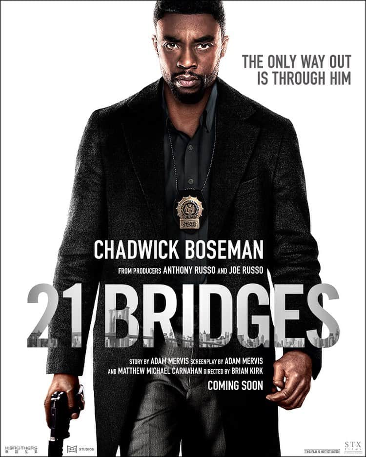 チャドウィック・ボーズマンのインスタグラム：「The only way out is through him. Here’s an exclusive first look at the new poster for @21BridgesMovie - coming soon to theaters. #21Bridges」