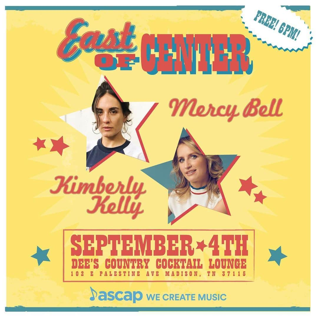 ASCAPさんのインスタグラム写真 - (ASCAPInstagram)「Looking for a night of great music? Head to ASCAP’s East of Center showcase at Dee’s Country Cocktail Lounge, featuring the phenomenal @mercybell & @kimberlykellymusic 🎶 it’s free! Swipe through for details...」8月28日 3時19分 - ascap