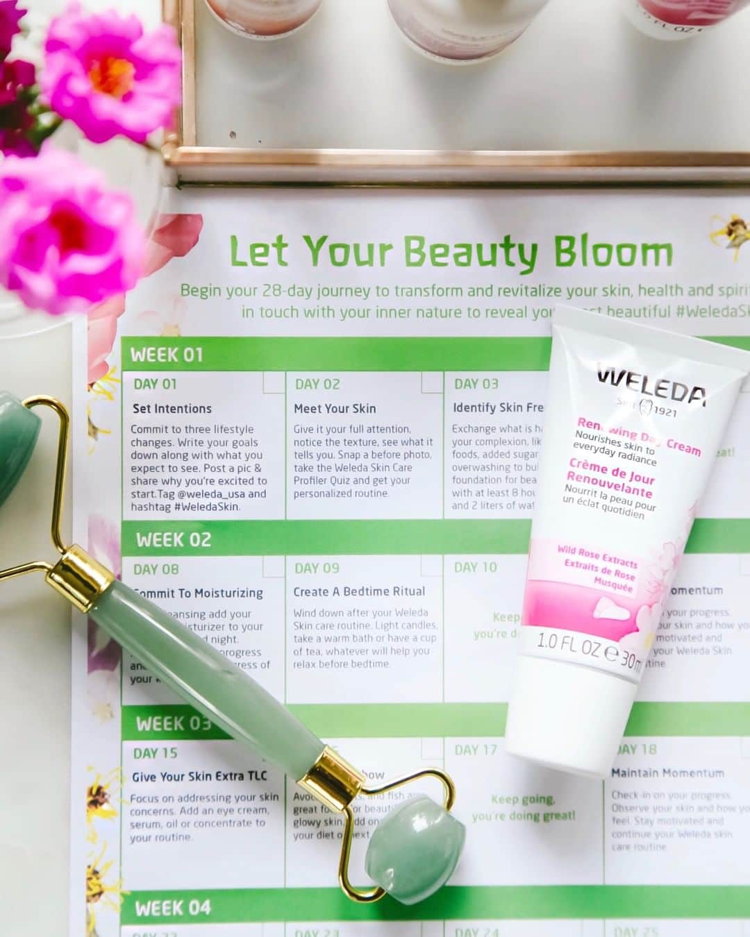 Weledaのインスタグラム：「Want gorgeous #WeledaSkin in just 28 days? 🌸 We invite you to bring your skin into balance and Let Your Beauty Bloom! The journey begins on Tuesday, September 3, sign-up to join and receive updates. (🔗Link in profile: weleda.com/28daybeautybloom-signup)」