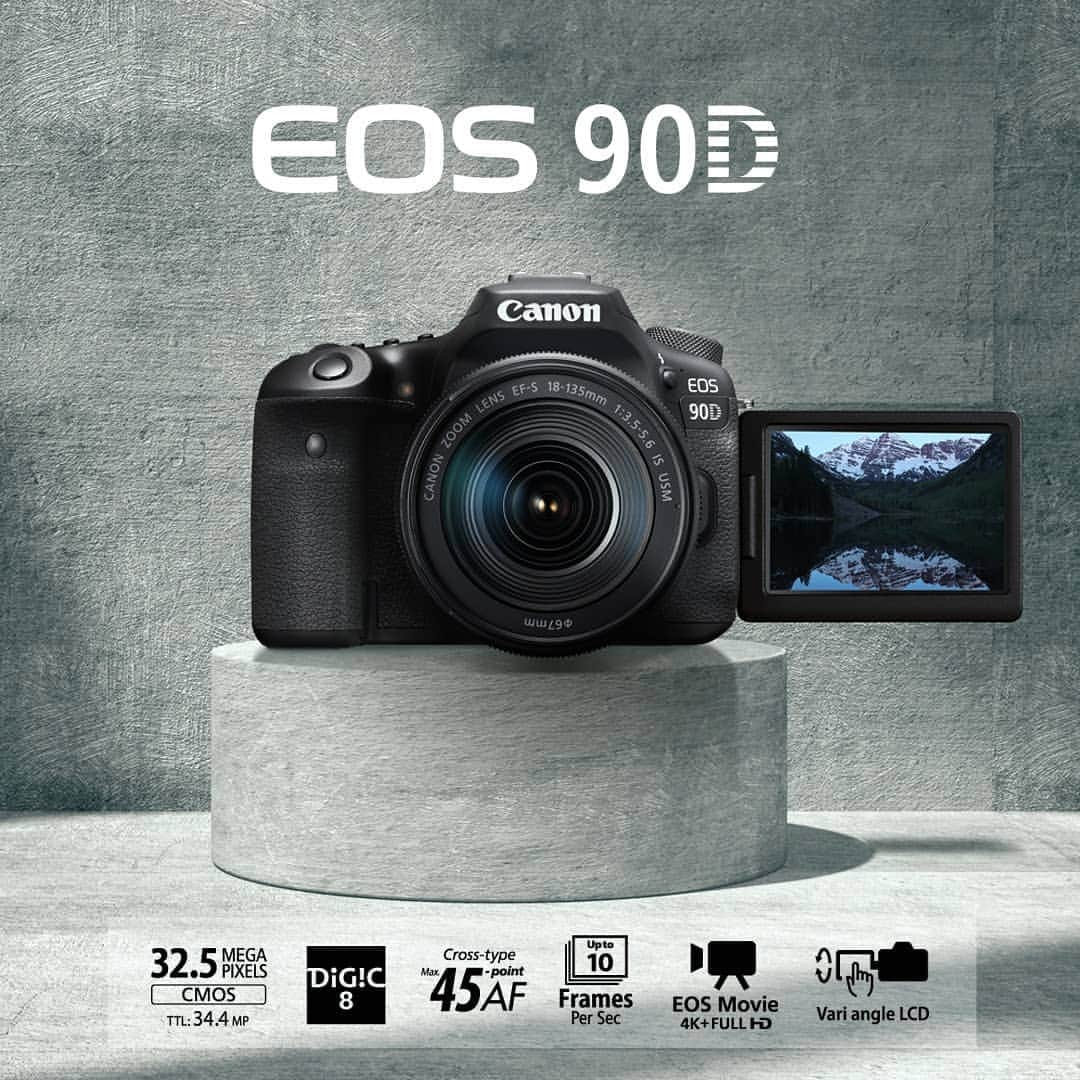 Canon Asiaのインスタグラム：「Sharper and faster 🏎️ -- meet the new Canon EOS 90D DSLR. As the successor to the award-winning EOS 80D, the EOS 90D now comes with enhanced controls, higher image quality (32.5MP stills and 4K uncropped movies) and faster focusing for high-speed continuous shooting.  A combination of advanced features and helpful assist tools makes the EOS 90D the ideal stepping stone for those aspiring to advance to a more professional level of photography. . Discover the new Canon EOS 90D: link in bio . . #canon #camera #dslr #eos90D #newcamera #eoscamera」