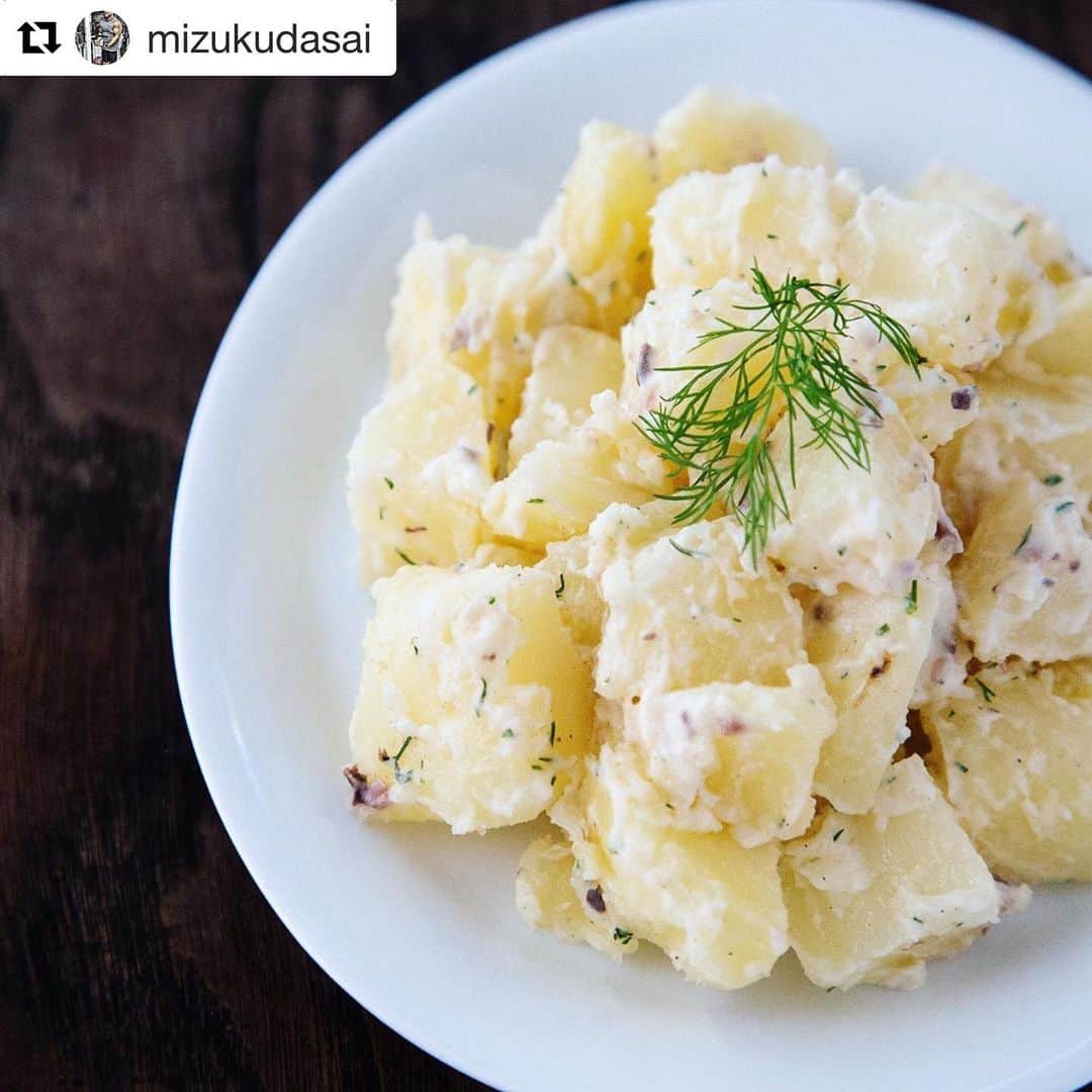 のインスタグラム：「ワインが進みそうな大人のポテサラ😋🥂🍾自分で育てたジャガイモで美味しさ倍増ですね🥔🥗👌✨ . . . カーヴでフォローさせて頂いた方、または#おうちバル を付けて投稿すると、カーヴでシェアさせていただきます！ . . . #Repost @mizukudasai with @get_repost ・・・ 🍴🍴🍴🍴🍴 アンチョビとディルでバルっぽいアリオリ風ポテトサラダ🥔・ ・ 畑にジャガイモを沢山植えてありますが、週末はずっと天気が良くなかったので、まだ収穫できてません😅でも、ちょっと試しに掘ってみたら良い感じに大きくなってました✨今週末は収穫できるかな？ちなみに1年分くらい量があります😁👍🏻 ・ ・ #ポテトサラダ #簡単レシピ #ジャガイモ #バル #おうちバル #スペインバル #spanish #spanishfood #food #foodpics #foodporn #foodstagram #foodstyling #instafood #foodphotography #gloobyfood #feedfeed #f52grams ##beautifulcuisines #フーディーテーブル #マカロニメイト #おうちごはん #おうちごはんlover #夕飯 #男の料理」