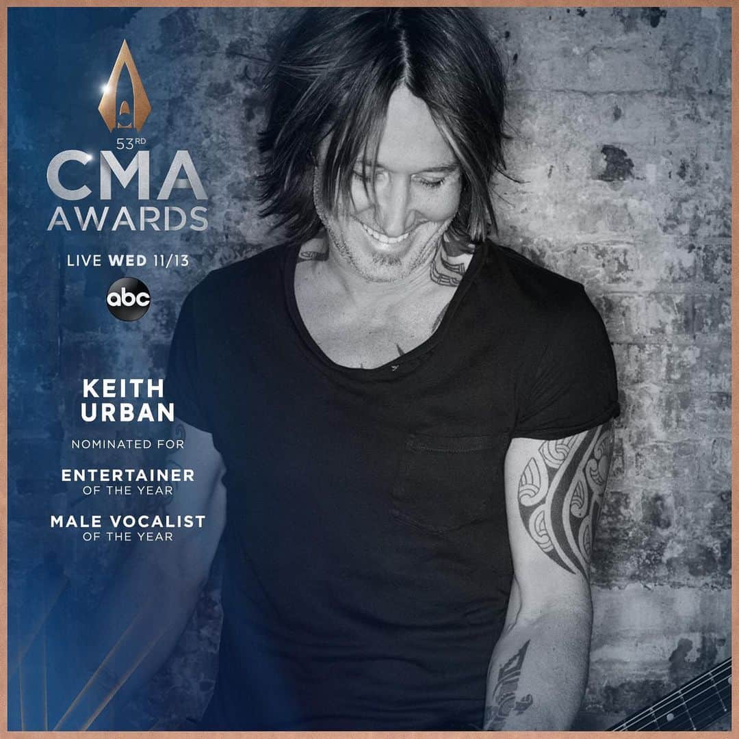 キース・アーバンのインスタグラム：「DAAAAAAAAAANGGG- HUGE THX TO EVERYONE FOR THE CMA NOMS TODAY-  cant WAIT for the show !!!!!! ❤️🔥🍀🎤🦄❤️ - KU  #CMAawards」