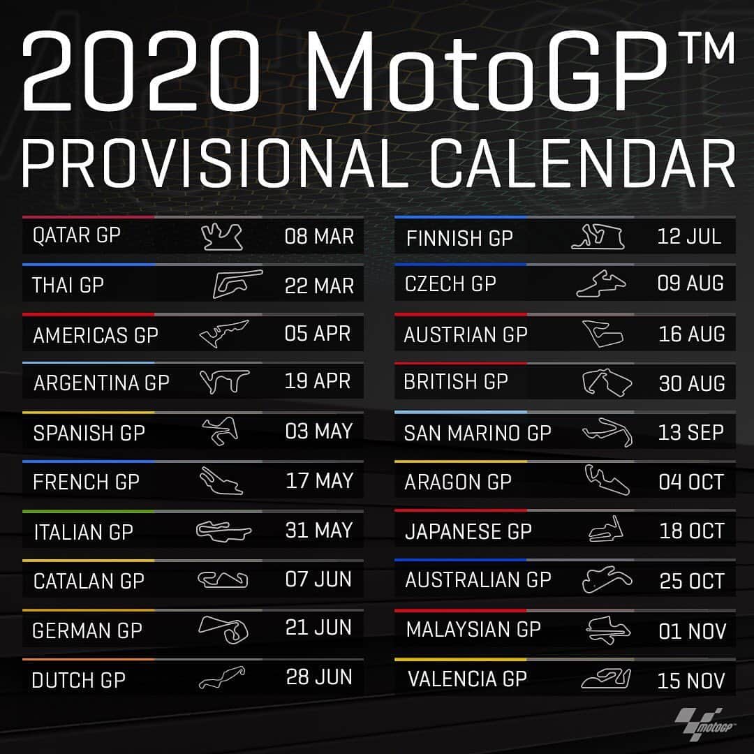 MotoGPさんのインスタグラム写真 - (MotoGPInstagram)「2️⃣0️⃣2️⃣0️⃣ #MotoGP Provisional Calendar released 🗓 // #MotoGP2020 🏁 #Motorcycle #Racing #Motorsport #Calendar」8月28日 20時48分 - motogp