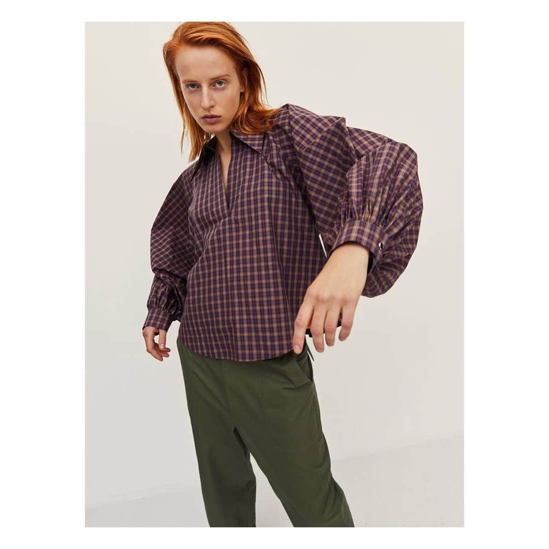 のインスタグラム：「Check ✔️ Puffy sleeve Will | Anine wears new Col made in Atelier of classic men’s shirt check fabric  #Rikastudios @aninevanvelzen ❤️」