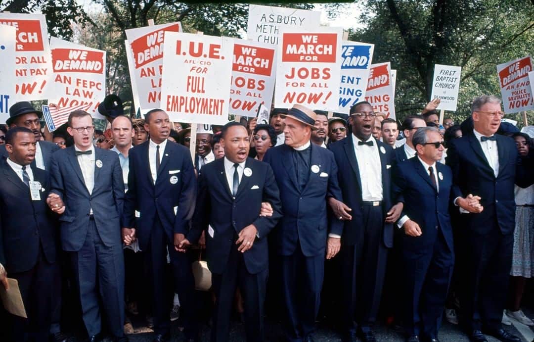 lifeさんのインスタグラム写真 - (lifeInstagram)「56 years ago today - View of some of the leaders of March on Washington for Jobs & Freedom as they march with signs, Washington DC, August 28, 1963. Among those pictured are, front row from left, John Lewis, Matthew Ahman, Floyd B. McKissick, Dr. Martin Luther King Jr, Reverend Eugene Carson Blake, Cleveland Robinson, and Rabbi Joachim Prinz (in sunglasses). The march provided the setting for Dr. King's iconic 'I Have a Dream' speech. (Robert W. Kelley—The LIFE Picture Collection/Getty Images) #LIFElegends #ihaveadream #marchonwashington #MLK」8月28日 22時10分 - life
