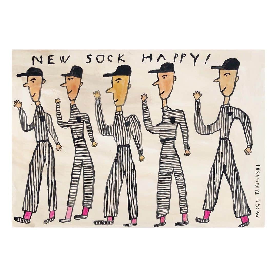 Mogu Takahashiのインスタグラム：「New Sock Happy 353x500mm Gouache on paper / 2019 Sold #mogutakahashi」