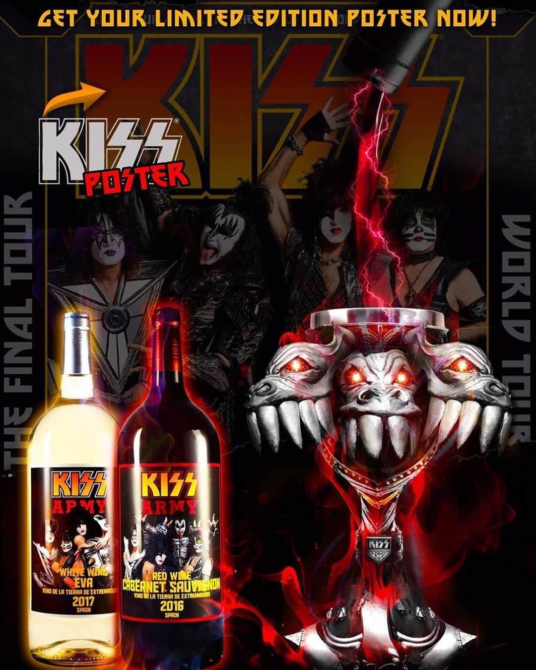 KISSさんのインスタグラム写真 - (KISSInstagram)「Place your #KISSARMYWine order now to get a numbered, limited edition KISS poster. Only the first 1000 online orders will get the poster (no order minimum, 1 poster per order) so buy your bottles today!  Shop Now --> kissonline.passionspirits.com」8月28日 23時37分 - kissonline