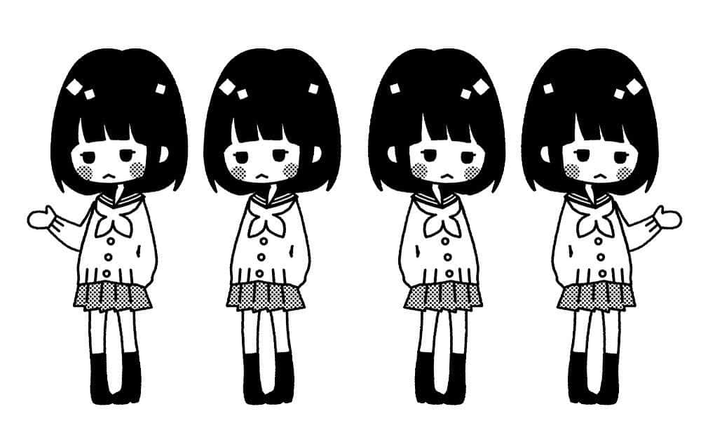 ななじ眺のインスタグラム：「コミックス読んでくださってる方ならご存知かもなチビ恋子。 使い回せるように4パターン作ってあったけど多分今のところ左から2番目のしか使われてないかな？ 13巻からは剣も加わるのでチェックしてくださいね〜👀 #ふつうの恋子ちゃん」