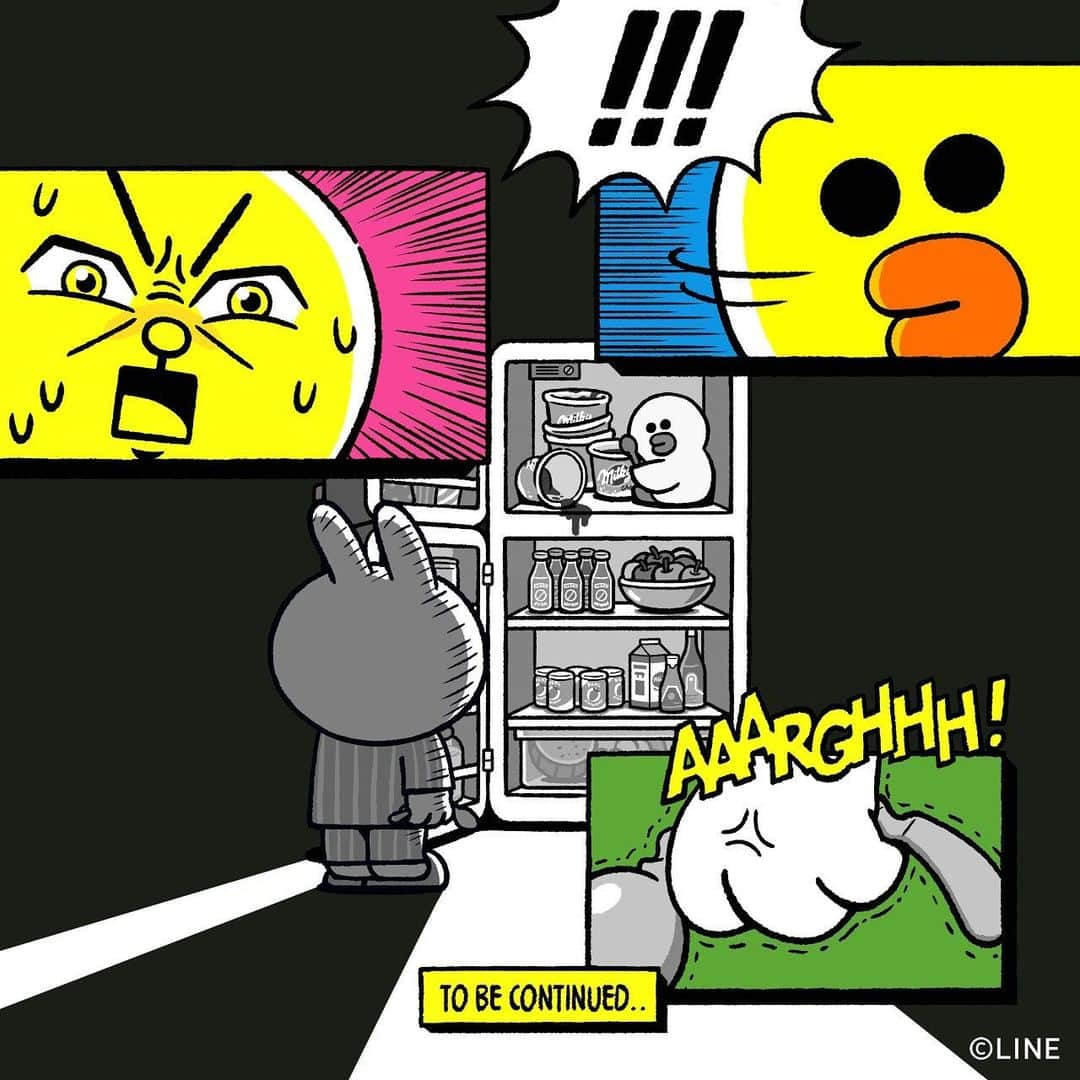 LINE FRIENDSさんのインスタグラム写真 - (LINE FRIENDSInstagram)「When you see 👀💢 your roomie eating your food you hid in the fridge🍨  #LateNightSnack #Meme #CONY #SALLY #LINEFRIENDS」8月29日 15時00分 - linefriends