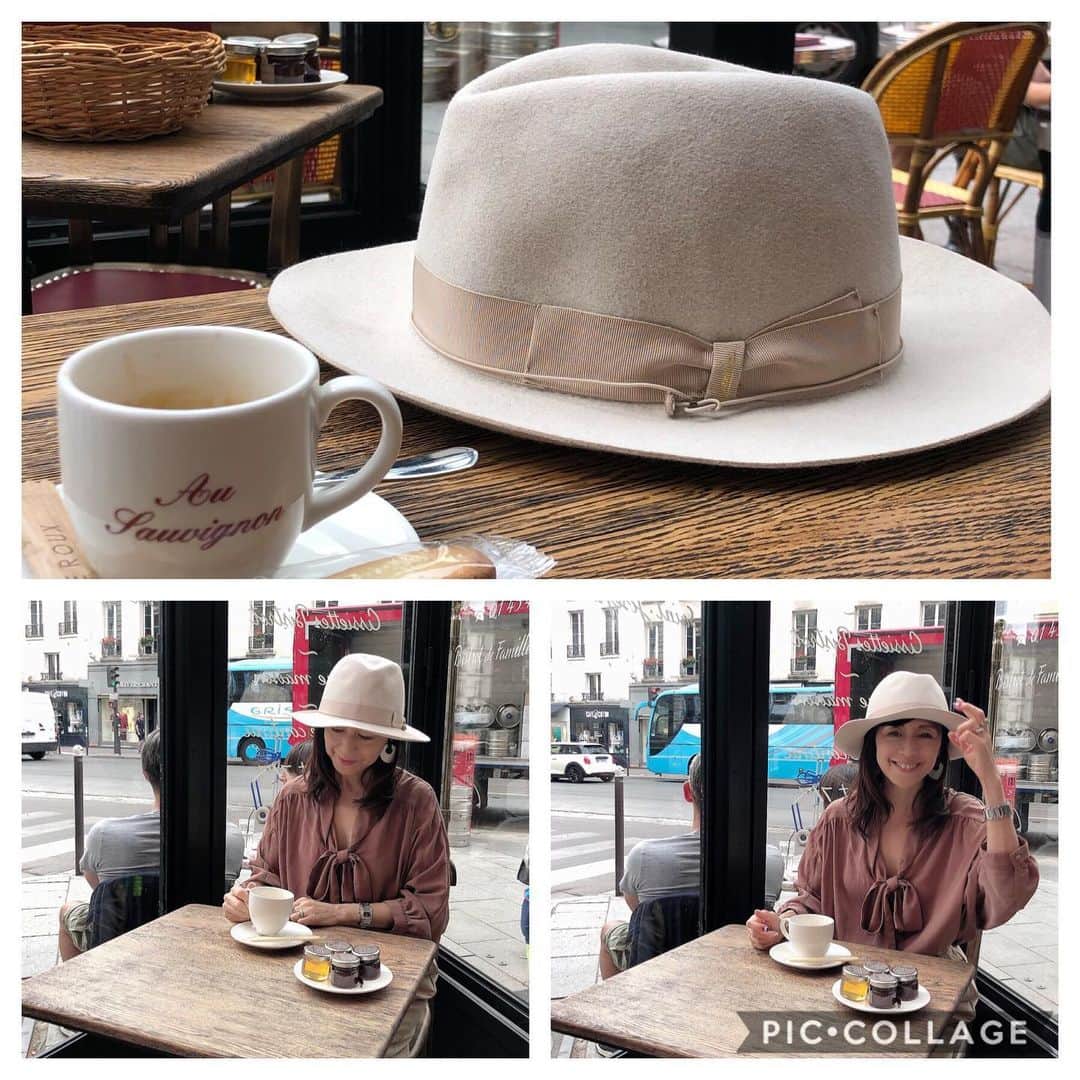 堤信子さんのインスタグラム写真 - (堤信子Instagram)「今日はちょっと肌寒いパリ、旅の道連れ、ボルサリーノのフェルト帽の季節です。カフェクレームが美味しい。帽子もカフェ色。#パリカフェ  #ボルサリーノ #堤信子」8月29日 19時45分 - nobnob1111