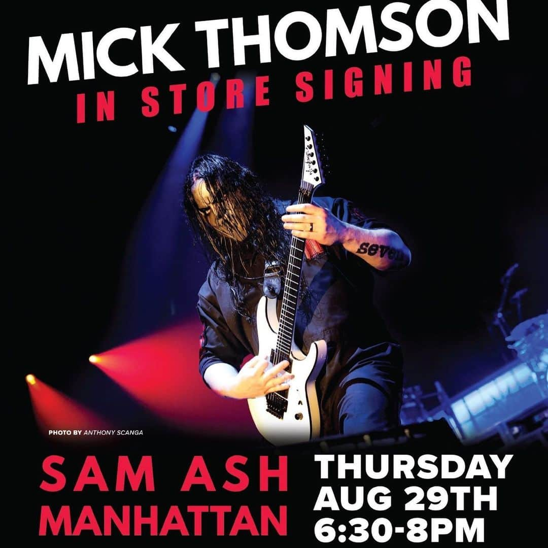 Slipknotさんのインスタグラム写真 - (SlipknotInstagram)「NYC - Mick's in-store signing starts at 6:30pm TONIGHT at Sam Ash Manhattan. He'll be promoting his signature Jackson Soloist SL2 plus signing autographs and taking photos. @7mick7」8月30日 7時02分 - slipknot