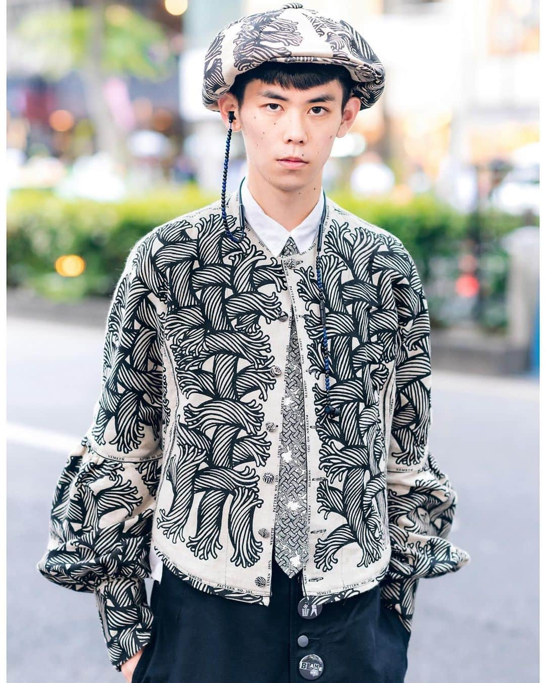 Harajuku Japanさんのインスタグラム写真 - (Harajuku JapanInstagram)「20-year-old Japanese stylist Fumidon (@fumidondon1998) on the street in Harajuku wearing an iconic rope print jacket by the late Tokyo-based designer Christopher Nemeth with a Nemeth hat, Nemeth tie, Nemeth overalls, and Raf Simons x Adidas sneakers.」8月29日 23時35分 - tokyofashion