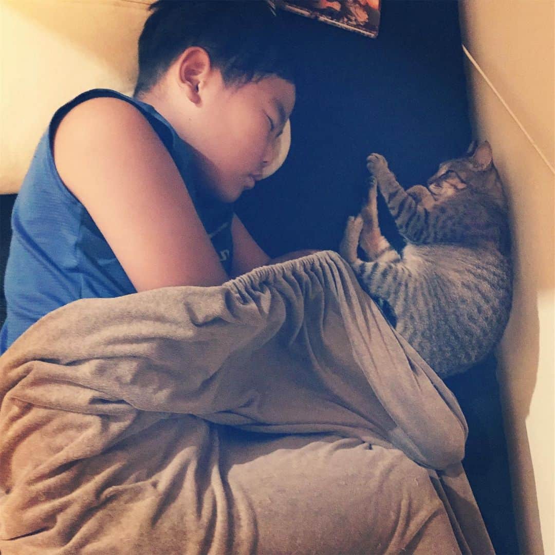 makicocomoのインスタグラム：「とうとう長男に背を抜かれました。 (写真撮ったけど、誰かに見られるのは嫌と消されました。) 気づかなかったけど、お盆に帰省した時に家族から声が低くなってる！とも言われてました。 気づかないうちに変化してた〜！ こちら次男もズンズンと成長中。 身長は長男とかなり差があるのに、体重は勝ってる！ トコが小さく見えます😂」