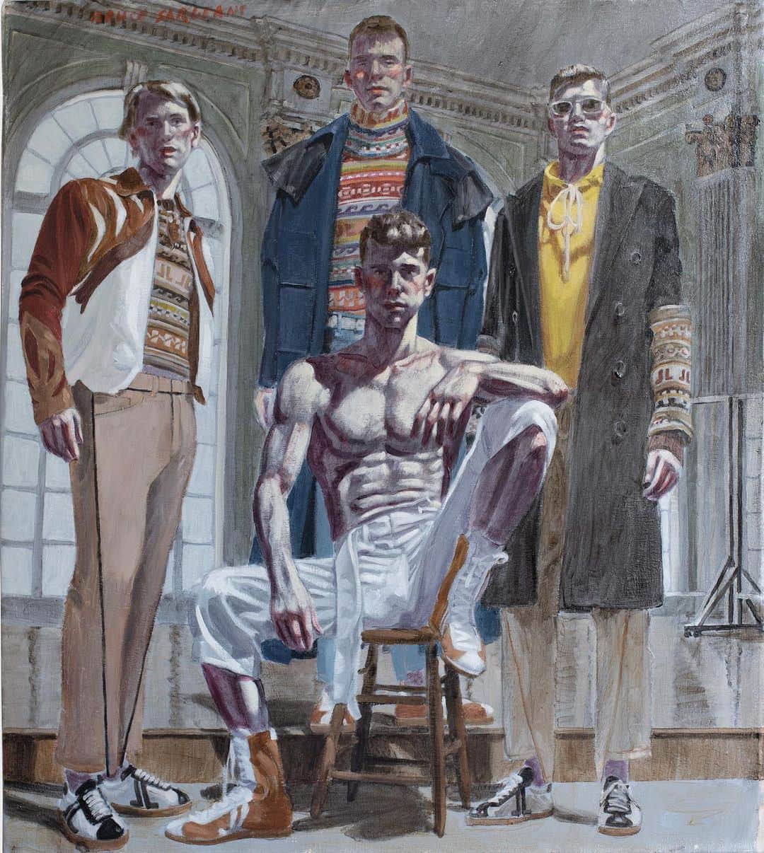 ランバンのインスタグラム：「MYSTIC PILGRIMS: the travelers. Hand-painted oil on canvas, by the New York-based artist #BruceSargeant for #LanvinFW19 collection. #LanvinbyBrunoSialelli」