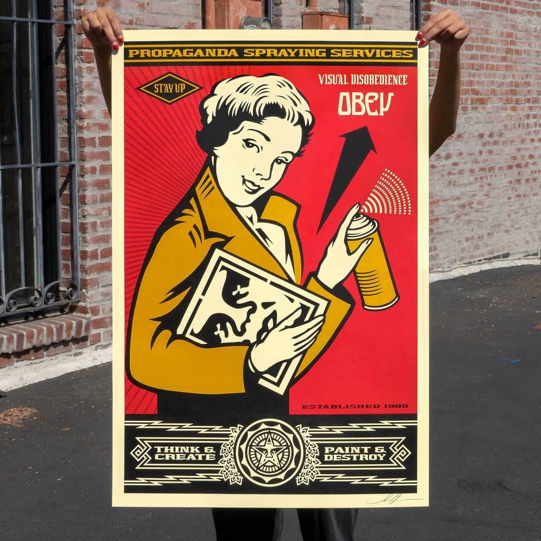 Shepard Faireyのインスタグラム：「OBEY STAY UP GIRL OFFSET PRINTS AVAILABLE NOW!⁠ Shop link in bio. ⠀⠀⠀⠀⠀⠀⠀⠀⠀⁣⁠ OBEY Stay Up Girl. 24 x 36 inches. Offset lithograph on cream Speckle Tone paper. Signed by Shepard Fairey. Open edition. $35. Available Thursday, August 29th @ 10AM (PDT) on ObeyGiant.com in Store under Prints. Max order: 5 per customer/household. International customers are responsible for import fees due upon delivery. ALL SALES FINAL.」