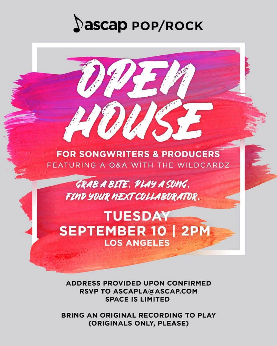 ASCAPさんのインスタグラム写真 - (ASCAPInstagram)「Los Angeles! Looking to connect with other music creators & share that song you’ve been working on? RSVP to the ASCAP Pop Rock open house 🏠 swipe through for all the info...」8月30日 4時58分 - ascap