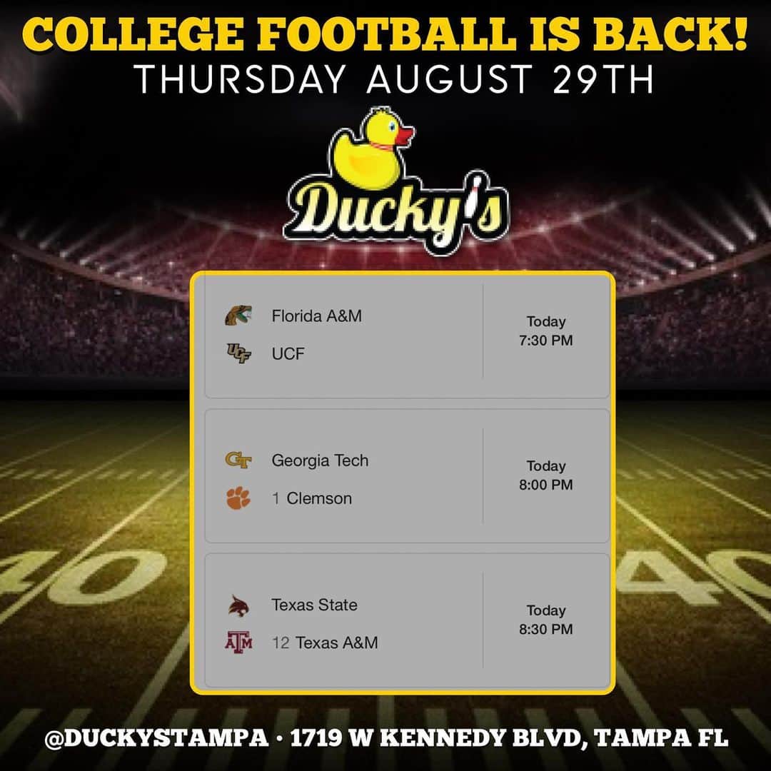 エバン・ロンゴリアさんのインスタグラム写真 - (エバン・ロンゴリアInstagram)「We’ve got some great college football 🏈games lined up for today! Between college football, nfl, and trivia night, @duckystampa is the place to be tonight ! 🔥 • • • • #sports #sportslounge #duckysquad #duckys #duckyslounge #tampa #tampaflorida #tampavibes #trivianight #trivianight #college #collegesports」8月30日 5時16分 - evan.longoria3