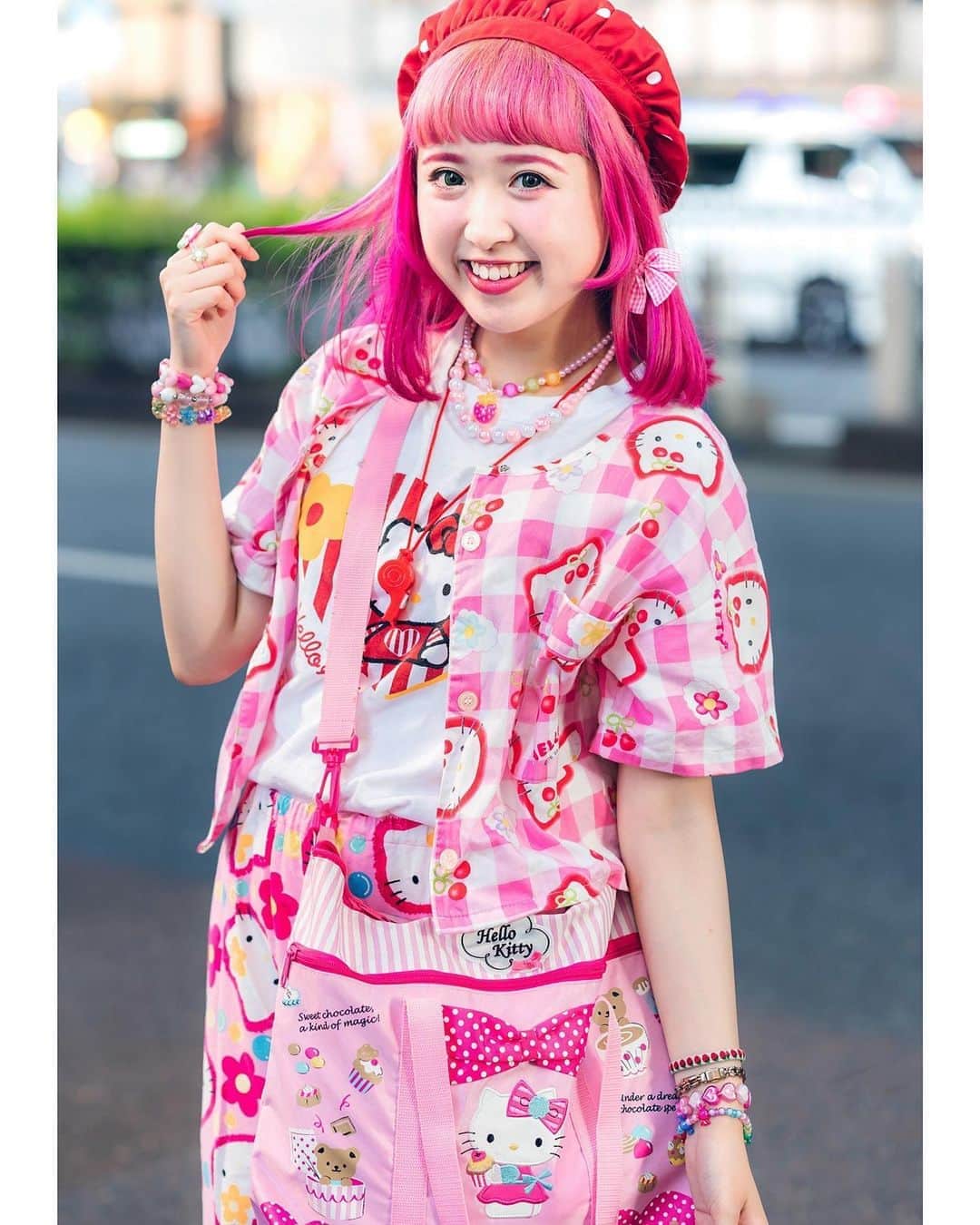 Harajuku Japanさんのインスタグラム写真 - (Harajuku JapanInstagram)「Tokyo resale shop staffer Kari (@ka_ri_1226) on the street in Harajuku wearing a Hello Kitty themed outfit with a KIKI2 Koenji (@kiki2kawaii) Kitty top and Kitty pants from San-biki no Koneko, a Spinns Kitty t-shirt, kawaii accessories, and Syunsoku sneakers.」8月30日 17時15分 - tokyofashion