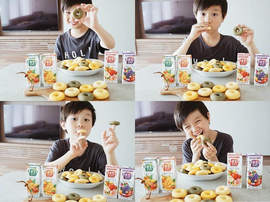 喜田彩子さんのインスタグラム写真 - (喜田彩子Instagram)「﻿ ﻿ 夏休みもあと残り数日...﻿ 子供達が福岡から帰ってくる日、喜ぶ顔が見たくて【野菜生活100】を使ってアレンジ “野菜ドーナツ” を作りました🍩﻿ ﻿ 子供達のお気に入りは20種類の野菜と6種類の果実を使用している“アップルサラダ”味 🥕🍅﻿ ﻿ ﻿ ------------------------﻿ ﻿ ﻿ 数ヶ月に渡り担当させていただいているカゴメ様のベジトレアンバサダー﻿ 以前から野菜生活100を使って何か子供達の喜ぶものを作りたかったので、上手に出来て嬉しい！﻿ ﻿ 野菜生活100にはたくさんの野菜や果実が入っているので、子供達とも一つ一つ確認しながら﻿ 今まで苦手だった野菜も好きになるきっかけの一歩に🥬✨﻿ ﻿ 息子はその日の気分で食べない野菜がありましたが、最近では何でも嬉しそうに食べてくれるように。﻿ 楽しみながら野菜を知る・食べる経験をさせてあげることが大切なんだと実感😌﻿ ﻿ 皆さんも是非野菜生活100を使ってお子様にアレンジレシピを使ってみてください♡﻿ #ベジトレ部 のハッシュタグをつけてベジトレの輪を広げましょう〜👩🏻‍🍳🥗﻿ ﻿ ﻿ ﻿ #ベジトレ部 #子育て #野菜生活100 #ベジトレ い #おうちごはん #お菓子作り #ドーナツ #ママ #小学生ママ #donuts #vegetable #mom #mama #pr #son #7yearsold #brother #hayato #family #familyday #아들 #7세 #남동생 #휴일 #가족 #息子 #7歳」8月30日 17時19分 - ayacokida