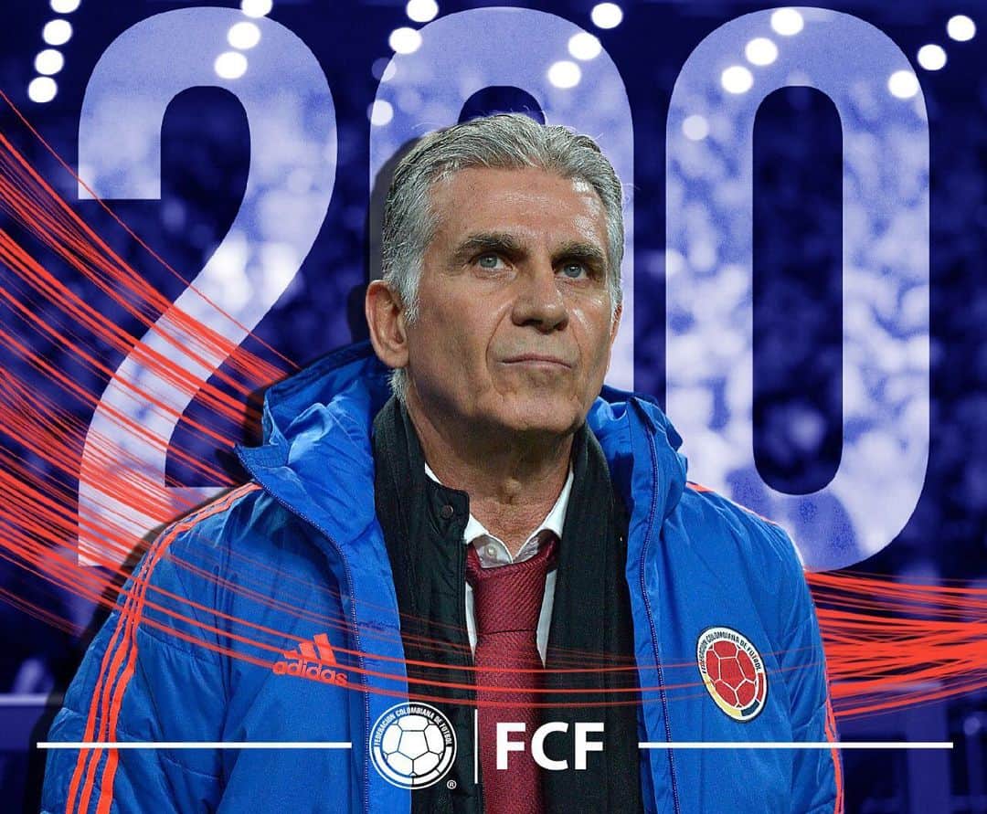 サッカー コロンビア代表チームのインスタグラム：「Nuestro Director Técnico, @carlosqueiroz_, cumplirá este 6 de septiembre frente a Brasil, 200 partidos como entrenador de selecciones: 🇵🇹 Portugal - 49 partidos 🇦🇪 Emiratos Árabes Unidos - 19 partidos 🇿🇦 Sudáfrica - 24 partidos 🇮🇷 Irán - 99 partidos 🇨🇴 Colombia - 8 partidos」