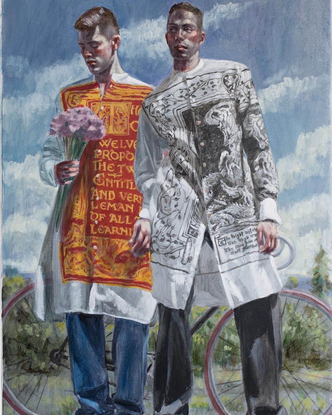 ランバンのインスタグラム：「MYSTIC PILGRIMS: the wanderers. Hand-painted oil on canvas, by the New York-based artist #BruceSargeant for #LanvinFW19 collection. #LanvinbyBrunoSialelli」