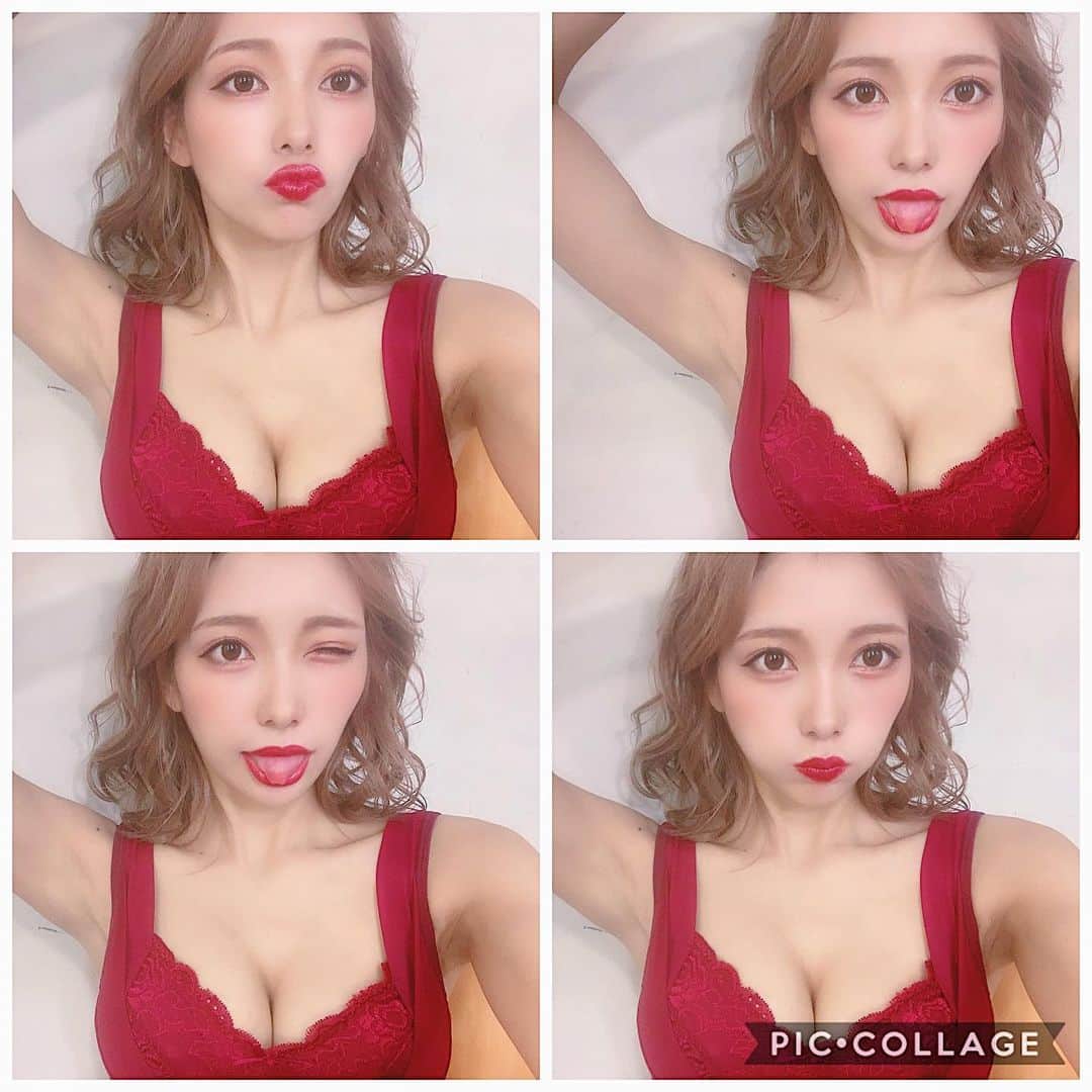のインスタグラム：「えちえち。👄 . を目指してーってスタッフさんたちがたくさん言ってた日🤣❤︎笑 . 赤ってかわいいよね。服でもネイルでもリップでも赤には惹かれます。 . . #ルームブラ #撮影 #2連露出系すみませぬ」