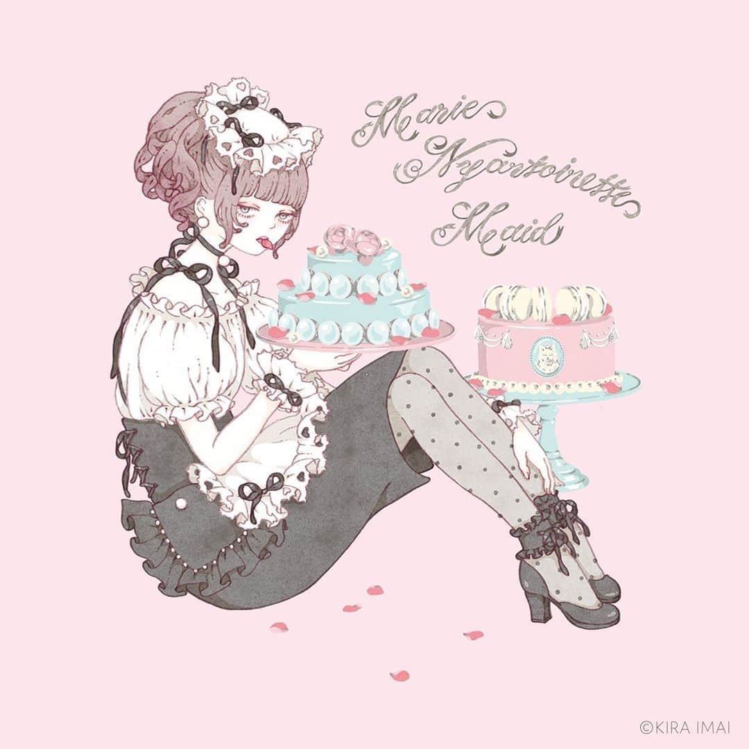 今井キラのインスタグラム：「𝙼𝚊𝚛𝚒𝚎 𝙽𝚢𝚊𝚗𝚝𝚘𝚒𝚗𝚎𝚝𝚝𝚎 𝙼𝚊𝚒𝚍﻿ 𝟸𝟶𝟷𝟽﻿ ﻿ 🎂﻿ ﻿ 🎂﻿ ﻿ 🎂﻿ ﻿ #🎂 #pink #ピンク #maid #メイド #cake #girlsillustration #girly #ガーリー #kiraimai﻿ #イラスト #illustrator #🍰 #イラストレーター」