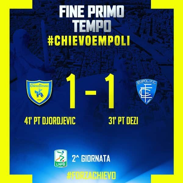 ACキエーヴォ・ヴェローナさんのインスタグラム写真 - (ACキエーヴォ・ヴェローナInstagram)「1st Half #ChievoEmpoli 1️⃣-1️⃣ 💛💙 #chievo #chievoverona #seriebkt #calcio #football #forzachievo」8月31日 4時49分 - acchievoverona