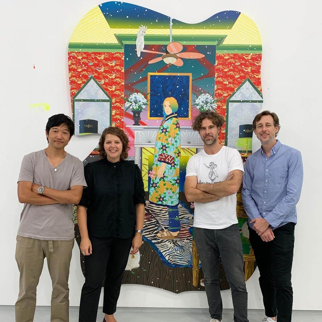 松山智一のインスタグラム：「Post Bowery mural studio visit with Sharon Atkins , @smatkins2013 from Brooklyn Museum and Patrick s aka Faile, @faileart, a long year friend n’ fellow artist 😎😊, was a great gathering over dinner. Thanks for also making a stretch to Bowery mural.」